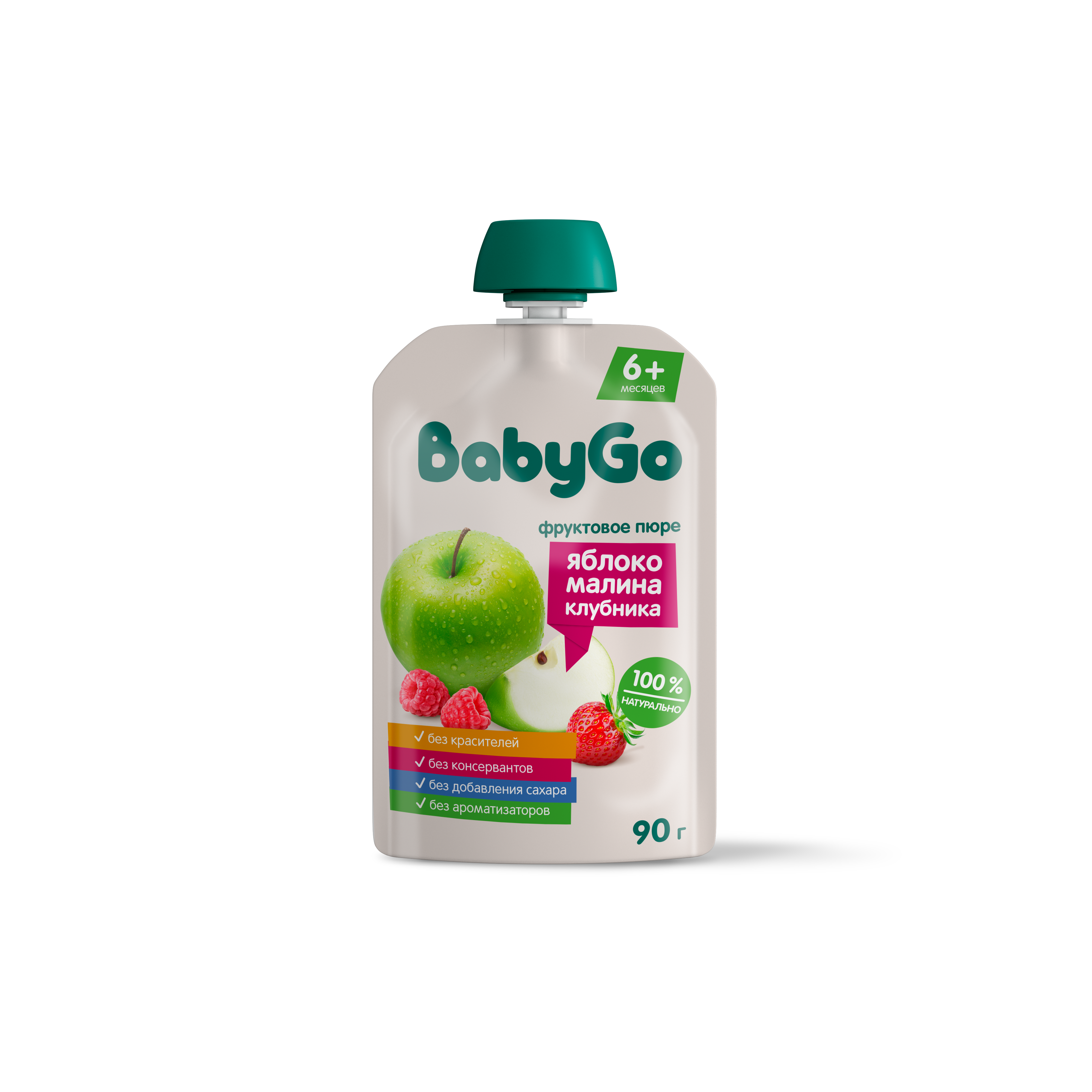 Пюре фруктовое Baby Go яблоко-малина-клубника 90г с 6месяцев - фото 1