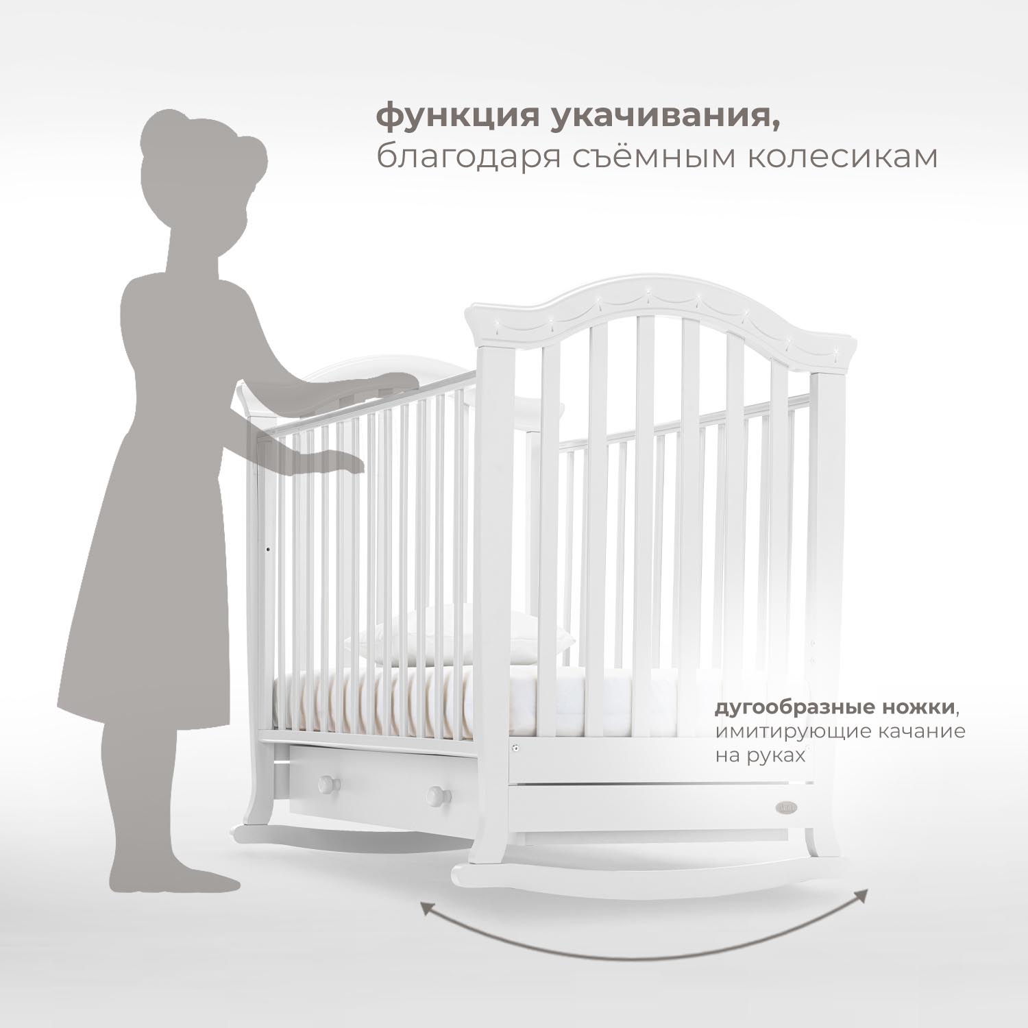 Детская кроватка Nuovita прямоугольная, без маятника (белый) - фото 4