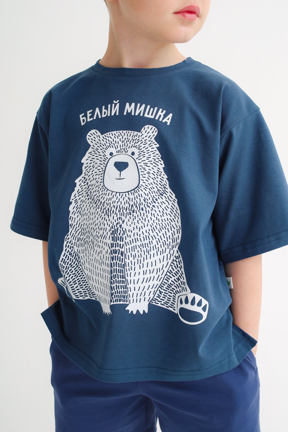 Футболка MINIDINO Т-Д-014/Д Футболка детская over size принт Белый мишка ниагара - фото 1