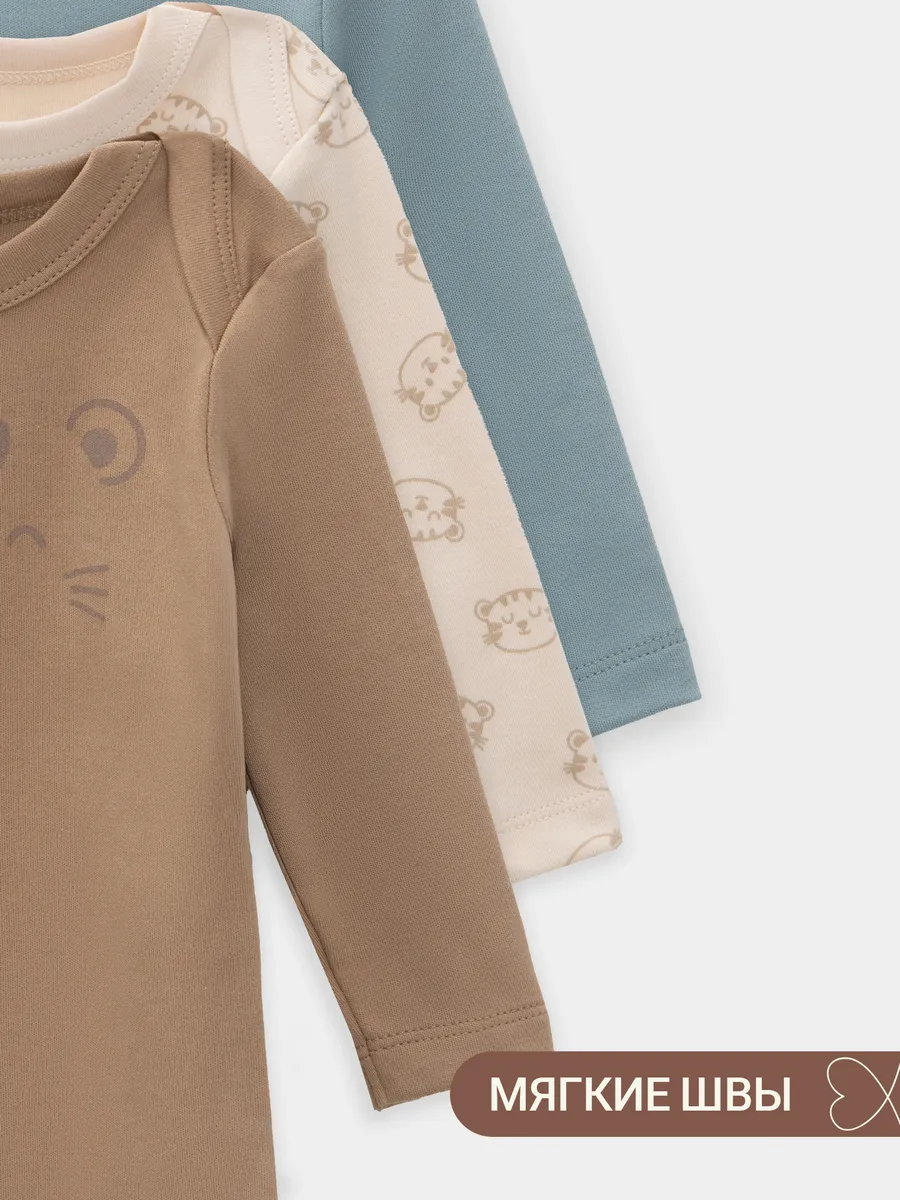 Боди 3 шт Mark Formelle (Марк Формэль) 13016-3/тигрята на пудре +песочный +сланец - фото 10
