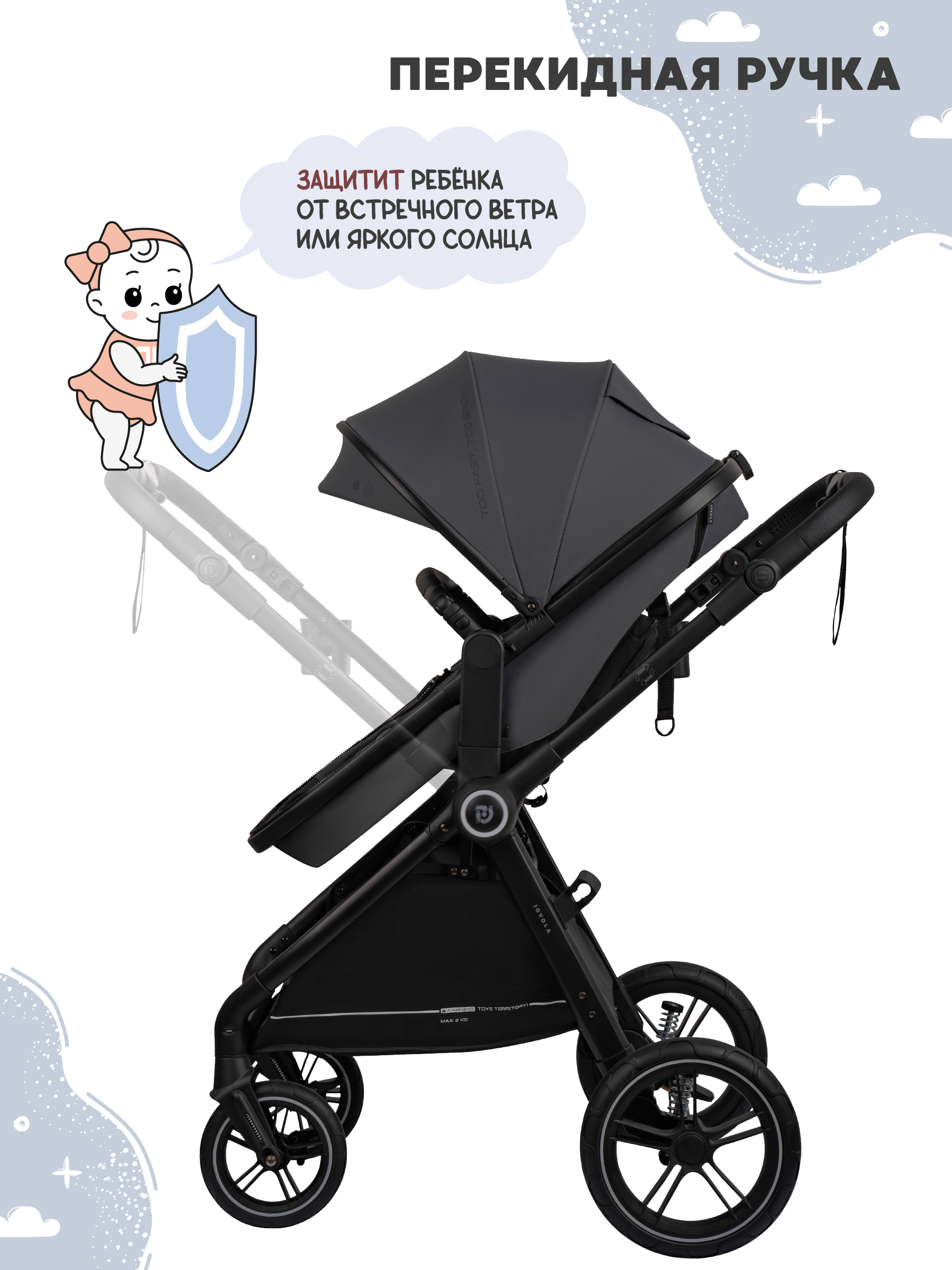 Коляска трансформер JOVOLA Truck перекидная ручка серый - фото 8