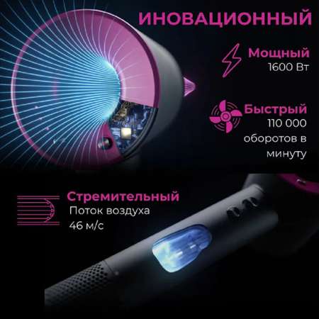 Фен с держателем и 1 магнитной насадкой CASTLELADY Дайсон 1600 BT с ионизацией