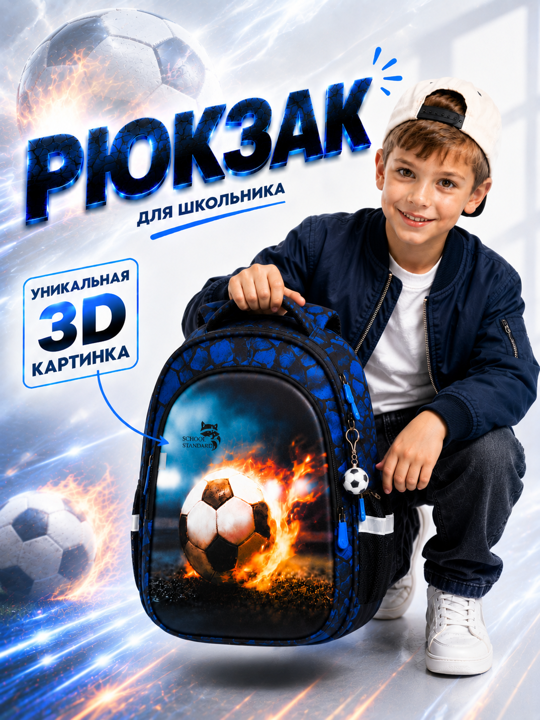 Изображение товара Детский рюкзак School Standard с анатомической спинкой и брелоком-мячиком Изображение товара Детский рюкзак School Standard с анатомической спинкой и брелоком-мячиком
