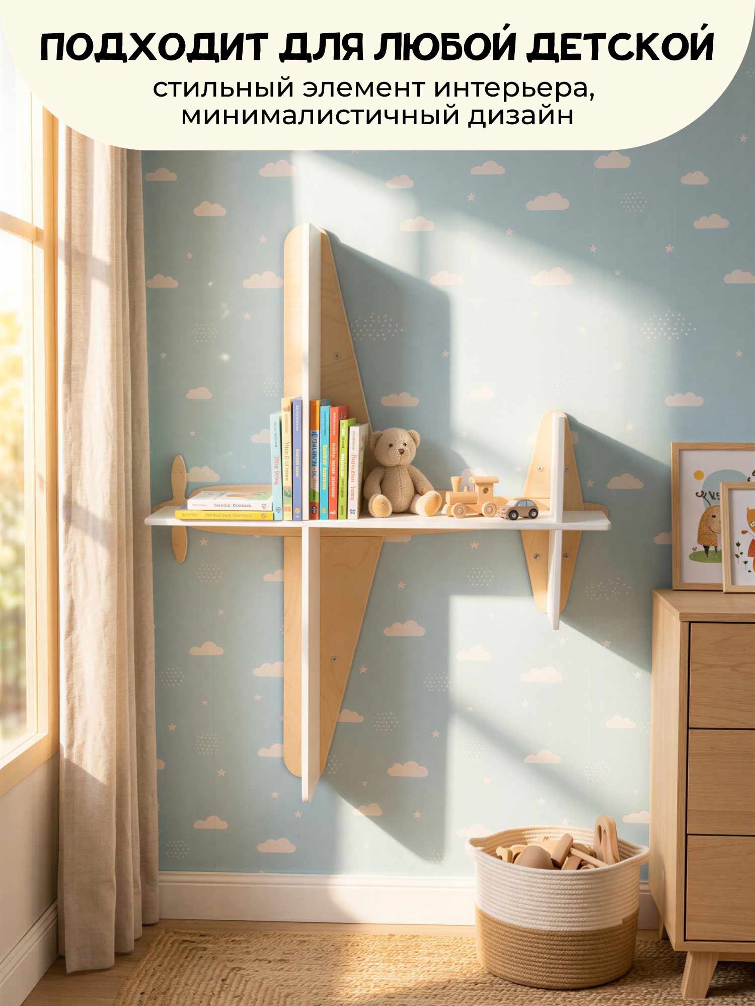 Полка настенная PAPPADO для игрушек и книг белая - фото 7