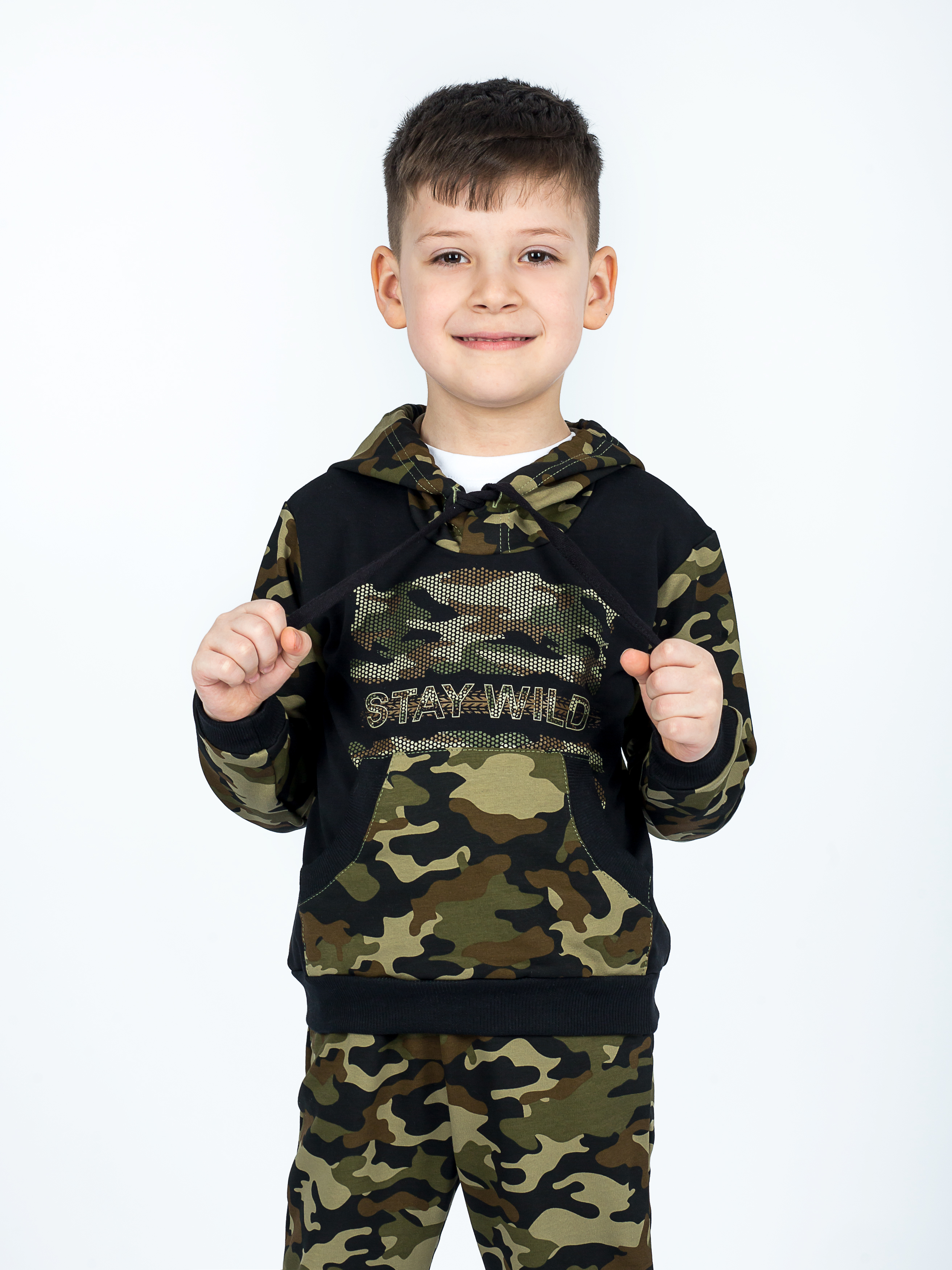 Костюм спортивный KiMMi Baby КБ-1308747 хаки черный милитари - фото 18