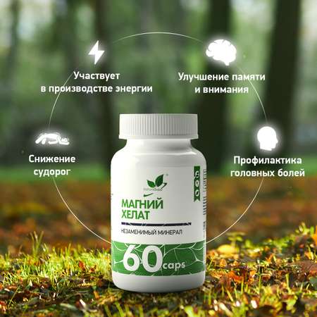 БАД Магний Хелат 107 мг NaturalSupp Для борьбы со стрессом и усталостью 60 капсул
