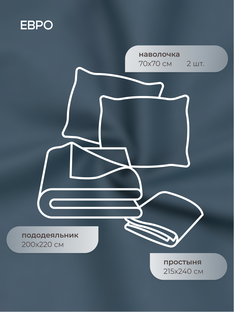 Комплект постельного белья для SNOFF Мави сатин евро 4 предм. - фото 2