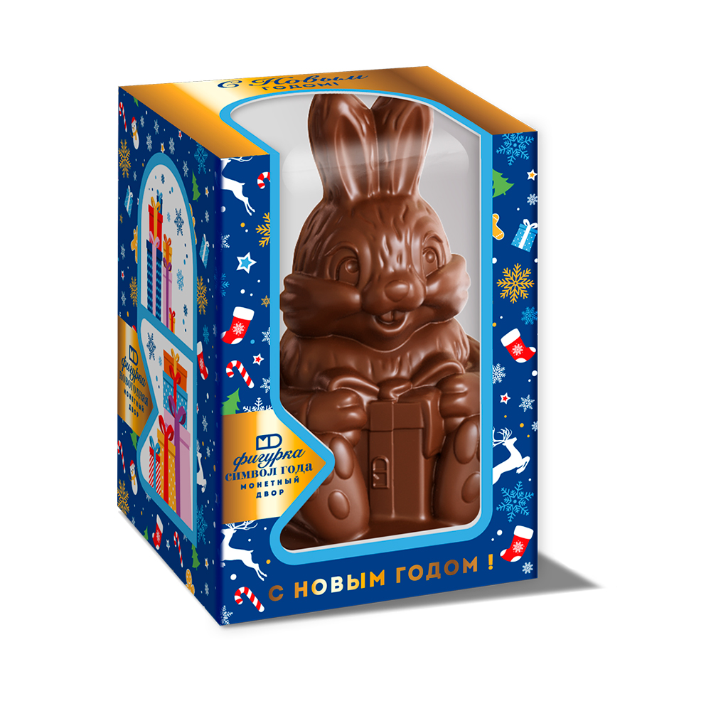 Фигурка Монетный двор Символ Года Шоколадный заяц с подарком 100 гр. - фото 1