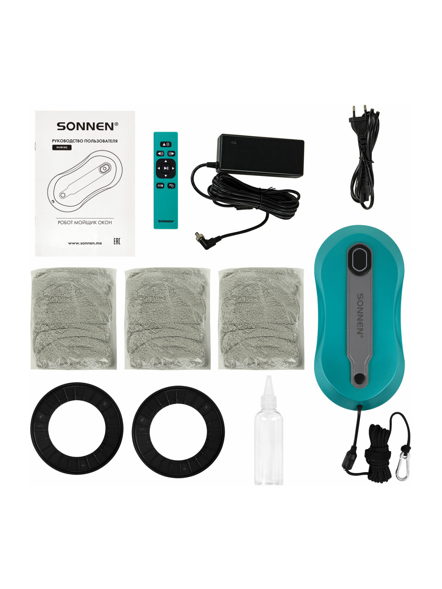Робот мойщик окон с распылением Sonnen датчик от падения 26 салфеток приложение - фото 21