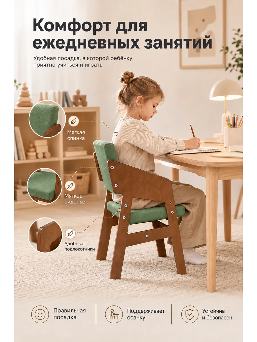 Стул Di toys Зелёный Крашеный - фото 3