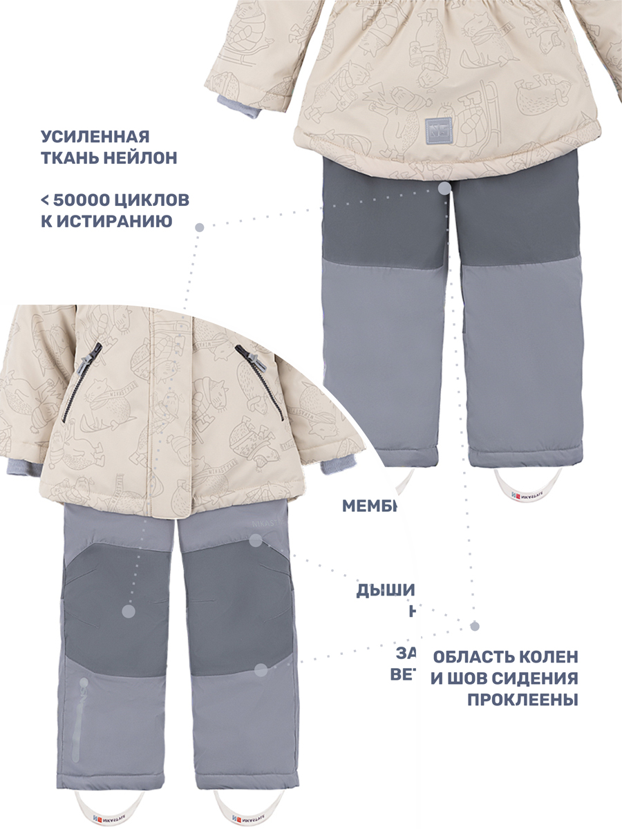 Куртка и полукомбинезон NIKASTYLE 7з0224 беж/серый - фото 6