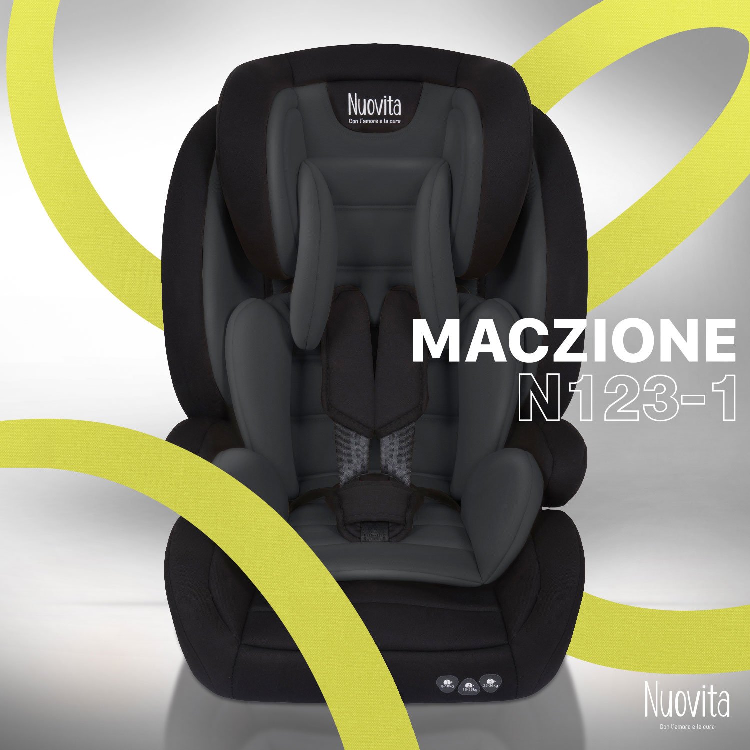 Автокресло Nuovita Maczione N123-1 1/2/3 (9-36 кг) черный - фото 1