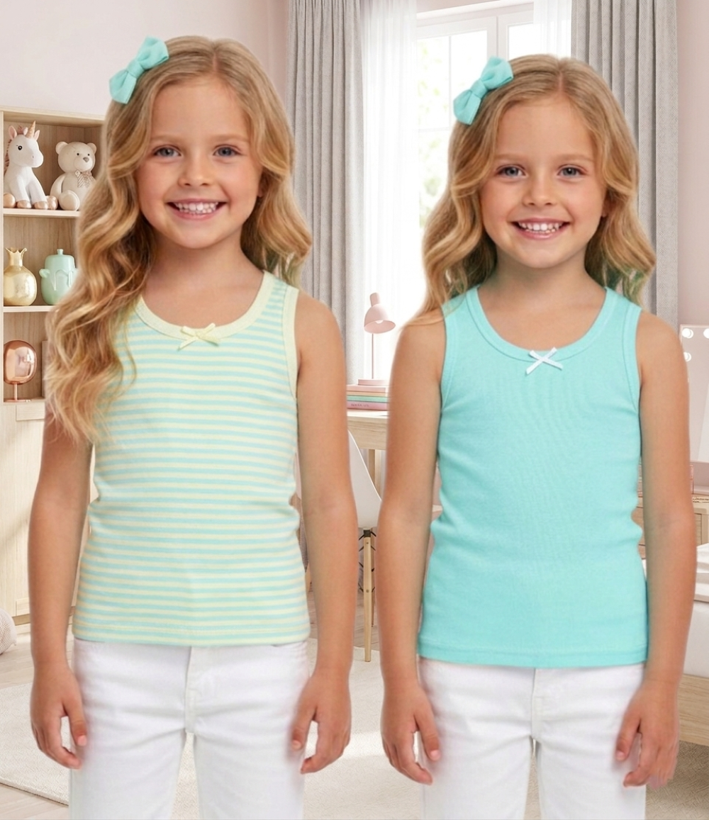 Изображение товара Набор из 2-х майок для девочек SoloWay - цвет мята, желтая полоса