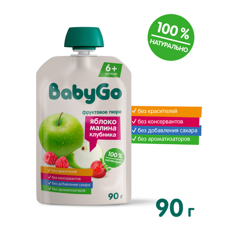 Пюре BabyGo Яблоко-малина-клубника с 6 мес 90 г