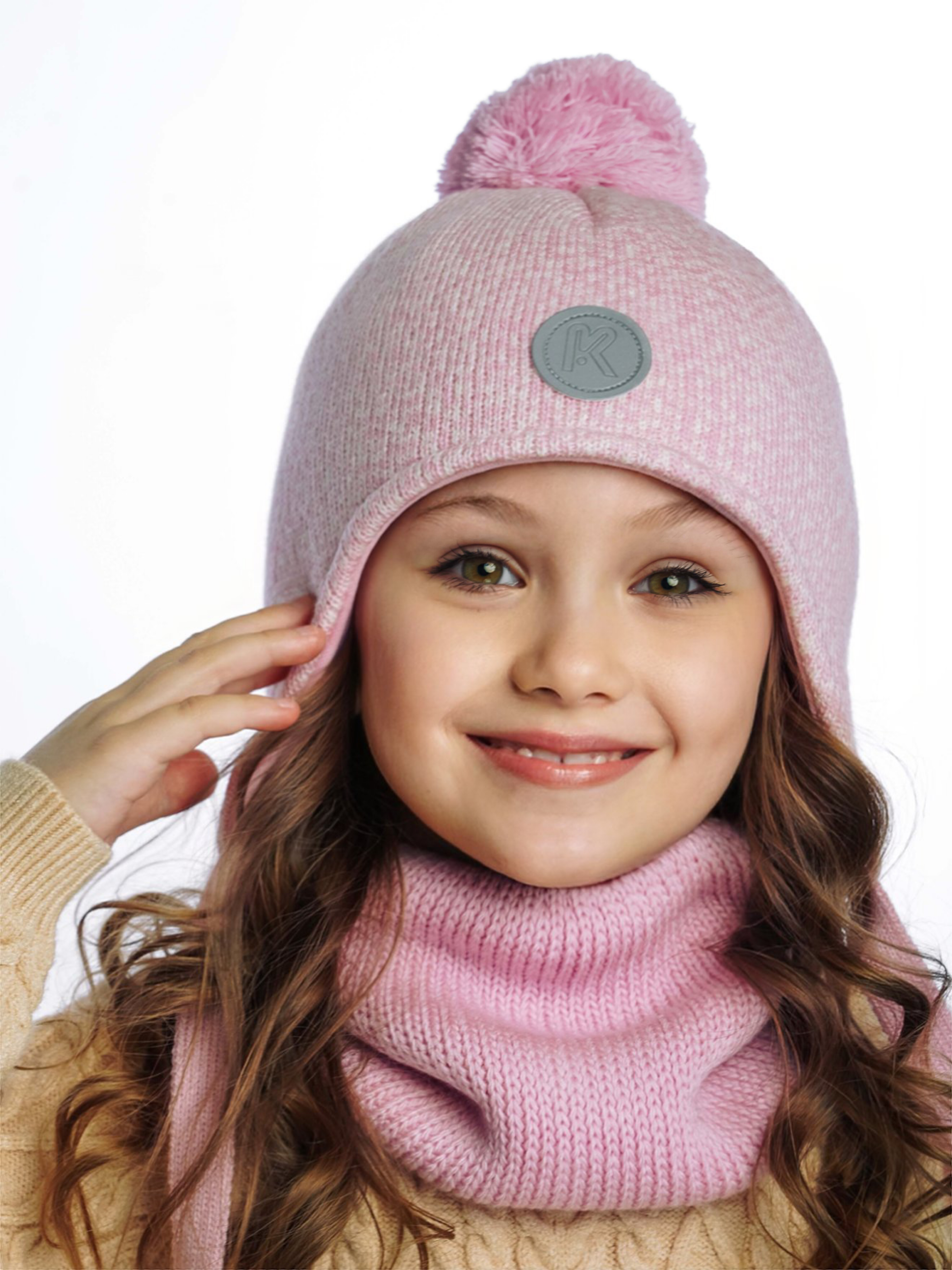 Шапка и снуд ПриКиндер U-W_22911 Цвет: Светло-розовый/молочный - фото 1