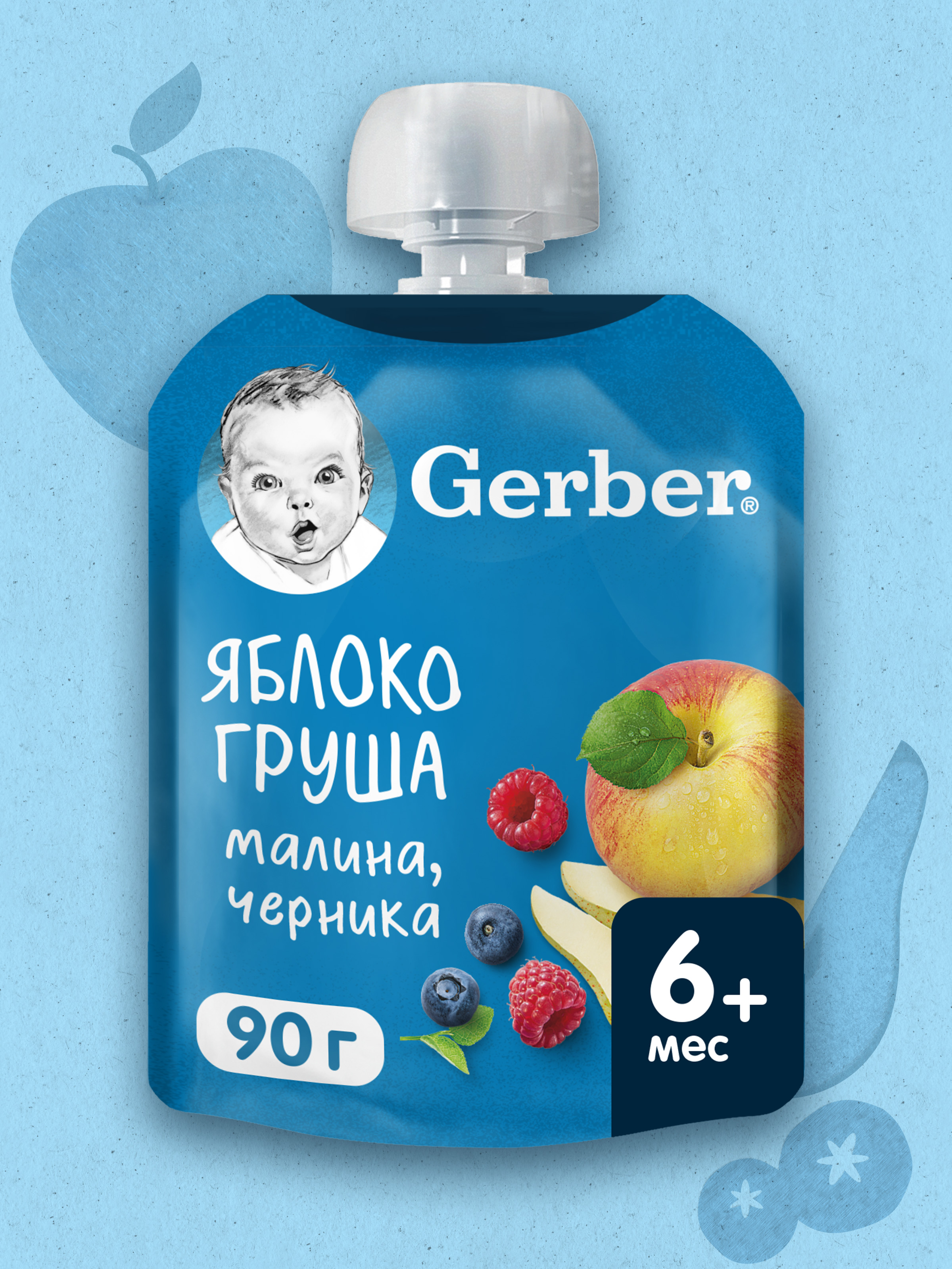 Пюре Gerber Яблоко-груша-малина-черника с 6 мес 90 г - фото 1