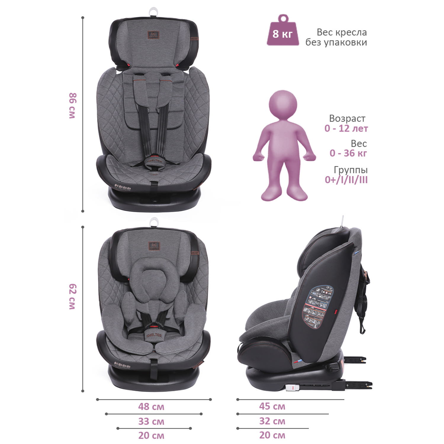 Автокресло BabyCare Shelter Isofix 0+/1/2/3 (0-36 кг) - фото 7