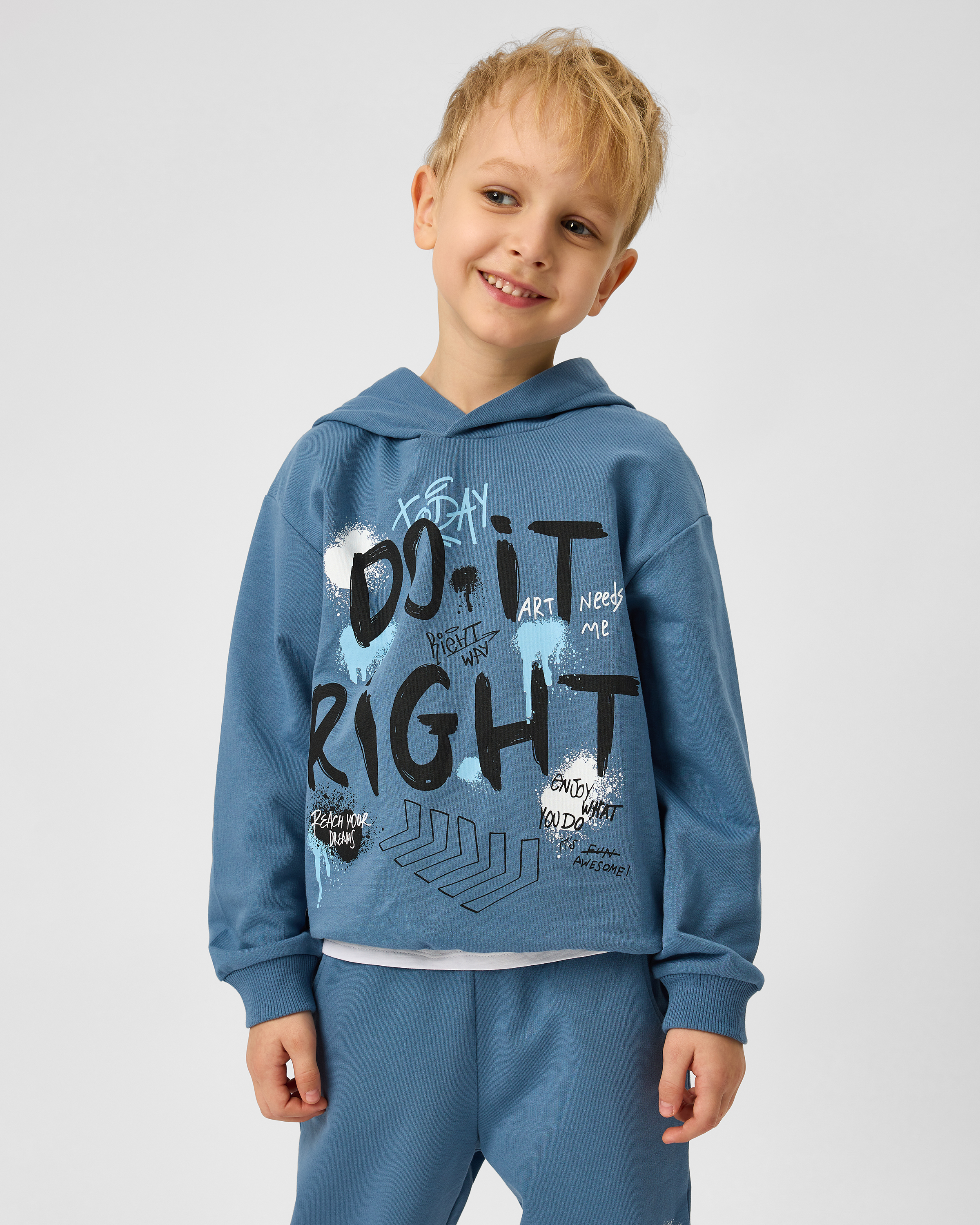 Изображение товара Синее худи для мальчика Futurino 110 из 100% хлопка с принтом