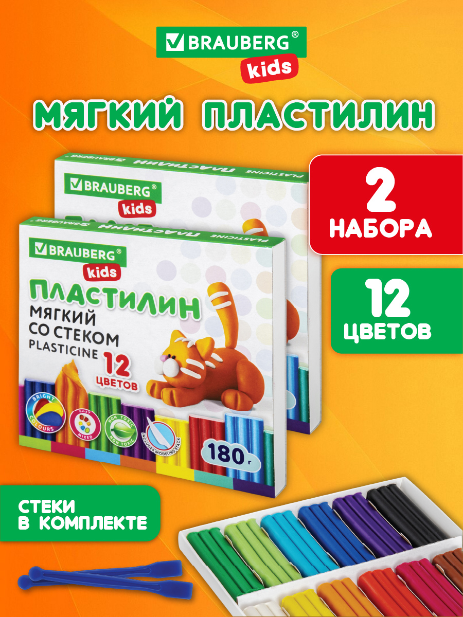 Пластилин Brauberg 12 цв. - фото 1