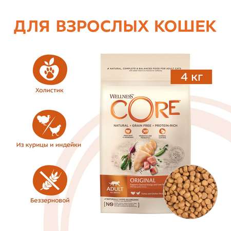 Корм для кошек Wellness CORE взрослых индейка курица 4кг