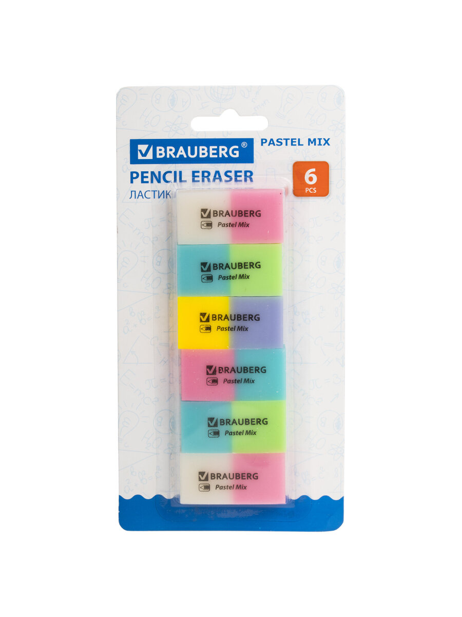 Ластик Brauberg Pastel Mix 6 шт. - фото 6