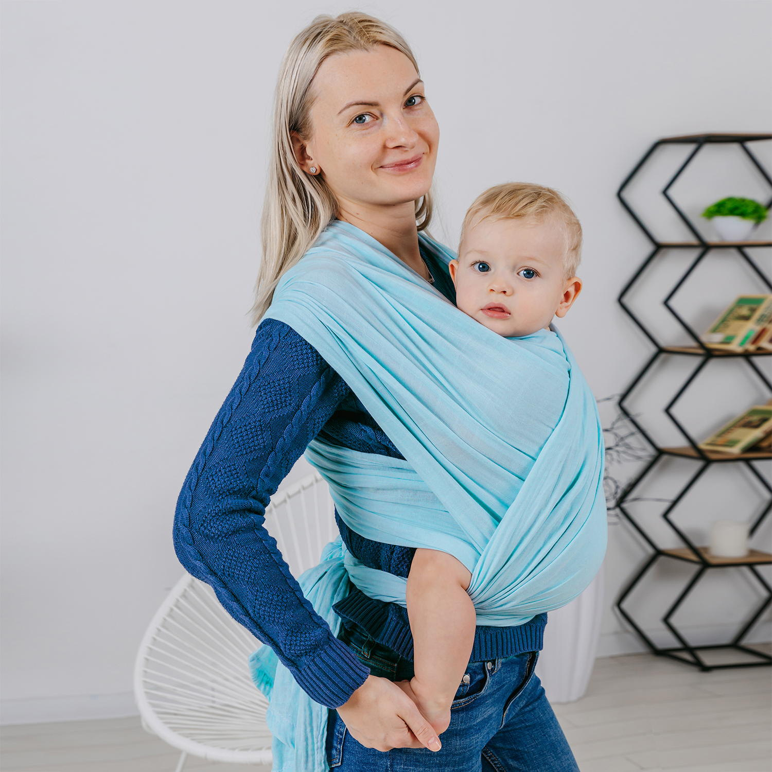 Слинг-шарф inlovery «Муслин» хлопок голубой - фото 7