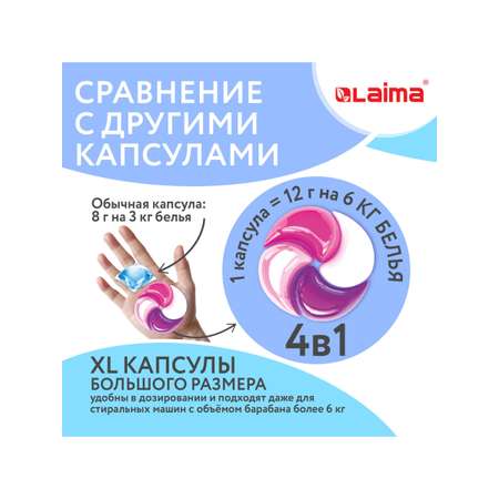 Капсулы для стирки белья Лайма с кондиционером большие 60 шт 4 в 1
