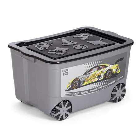 Ящик для игрушек elfplast KidsBox на колёсах темно серый черный