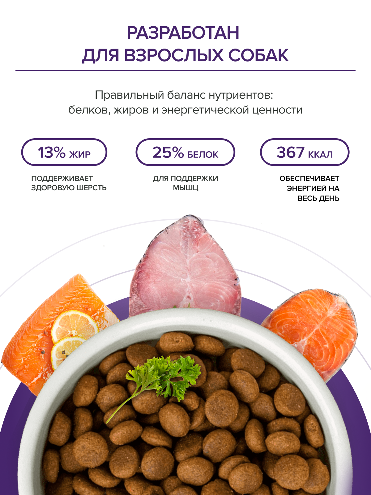 Корм для взрослых собак DOCTRINE сухой средних и крупных пород с белой рыбой и рисом 800 г - фото 3