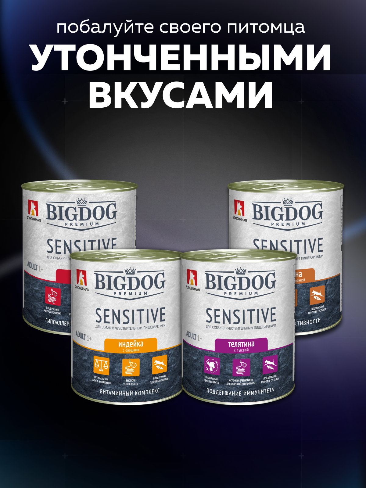 Корм влажный Зоогурман BIG DOG Premium SENSITIVE, c Индейкой и овощами, 850 г х 6шт. - фото 6
