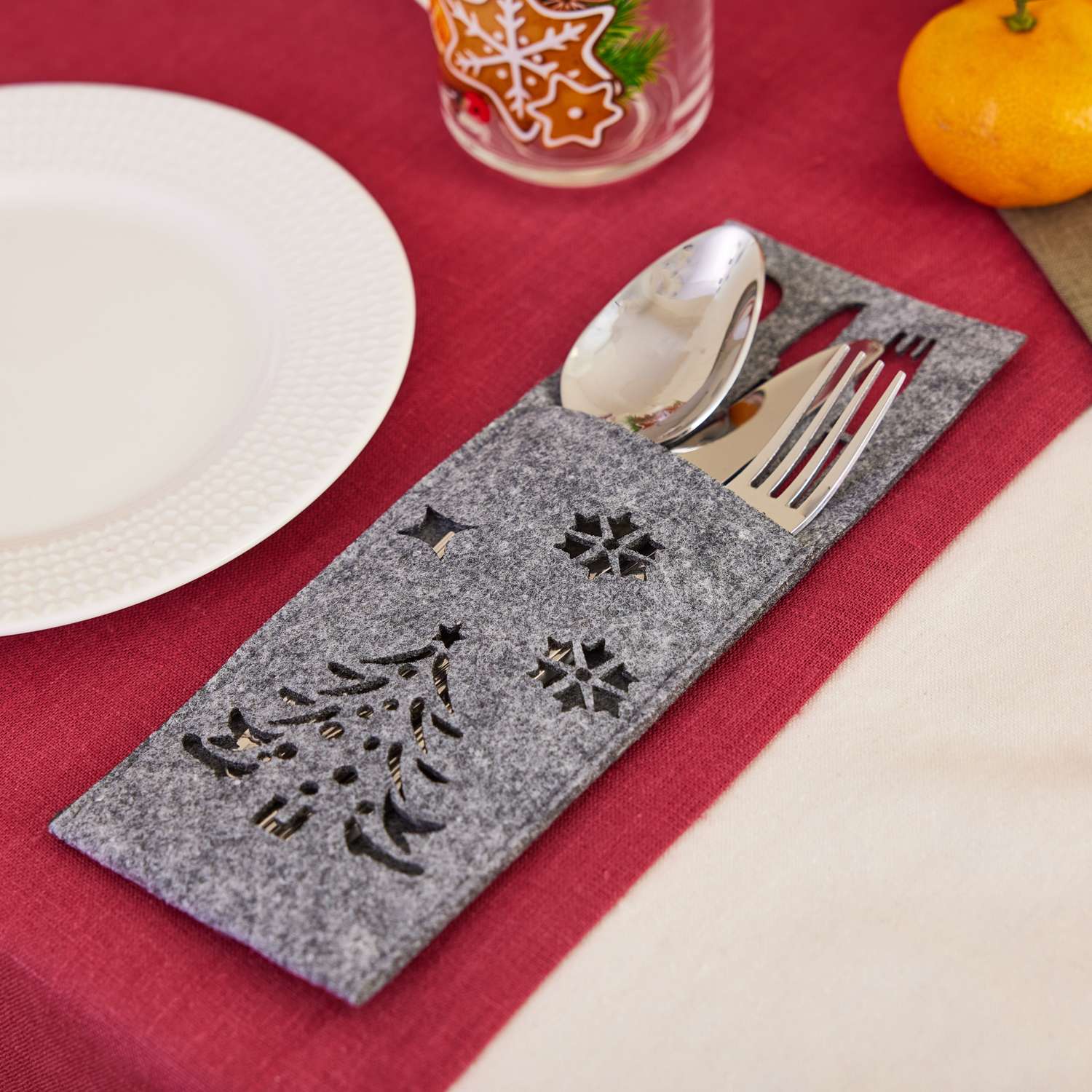 Конверт для столовых приборов ё Елочка фетр Серый EW2421011-1 - фото 1