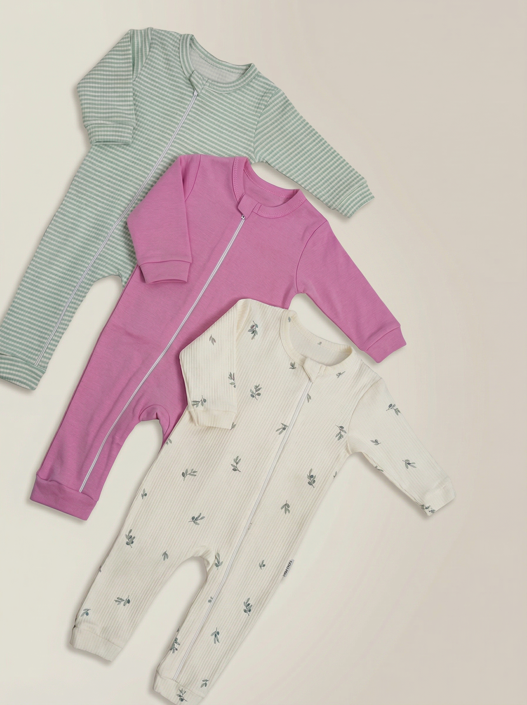 Комбинезон 3 шт Супер Пупс нбр/3пр/кмбнмол/зеленыецветочки/розовый - фото 1