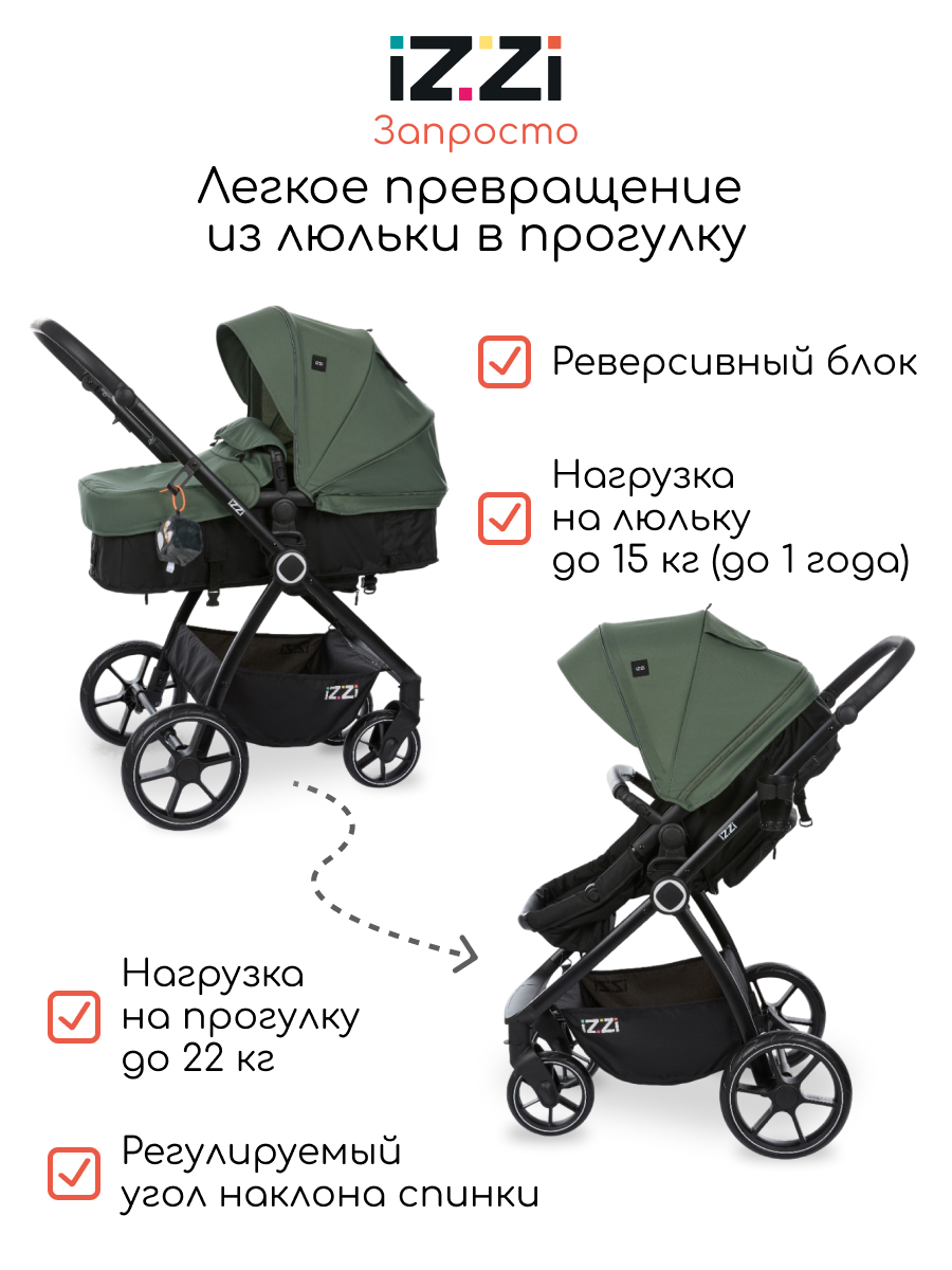 Коляска трансформер iZZi Универсальная зеленый - фото 2