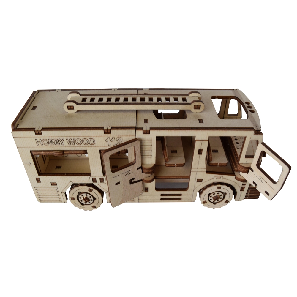Конструктор HobbyWood Пожарная машина деревянный - фото 4