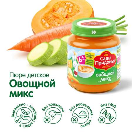 Пюре Сады Придонья из моркови тыквы и кабачков Овощой микс 120г с 6 месяцев