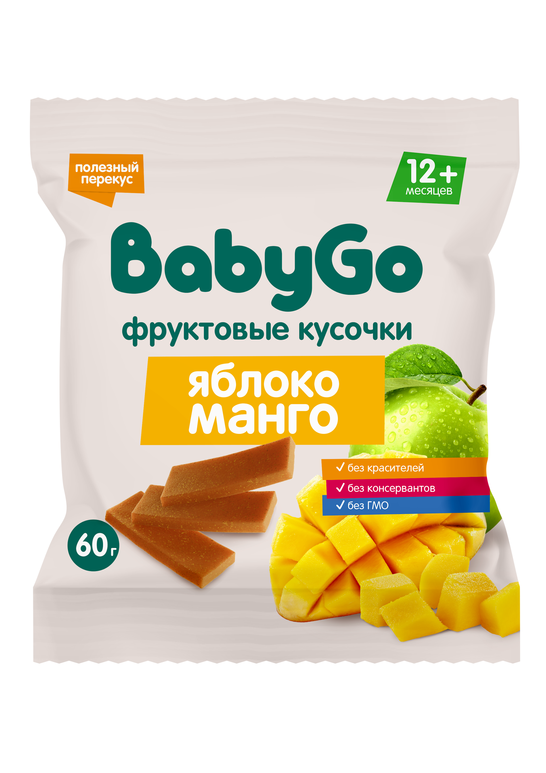 Фруктовые кусочки BabyGo из яблок и манго с 12 мес 60 г - фото 1
