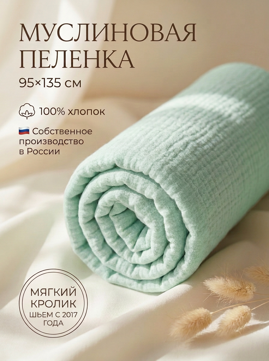 Пелёнка Мягкий Кролик муслин 95х135 см - фото 1