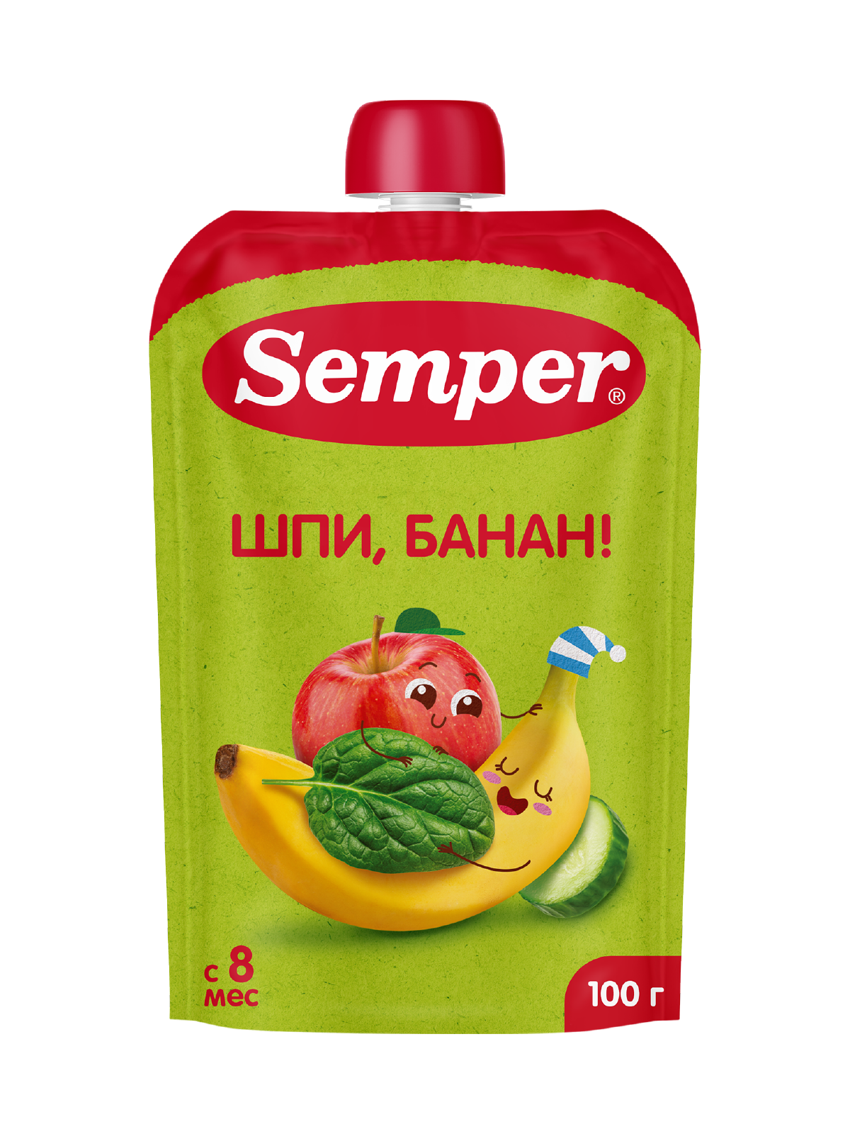 Пюре Semper Яблоко-банан-шпинат-огурец с 8 мес 100 г - фото 1