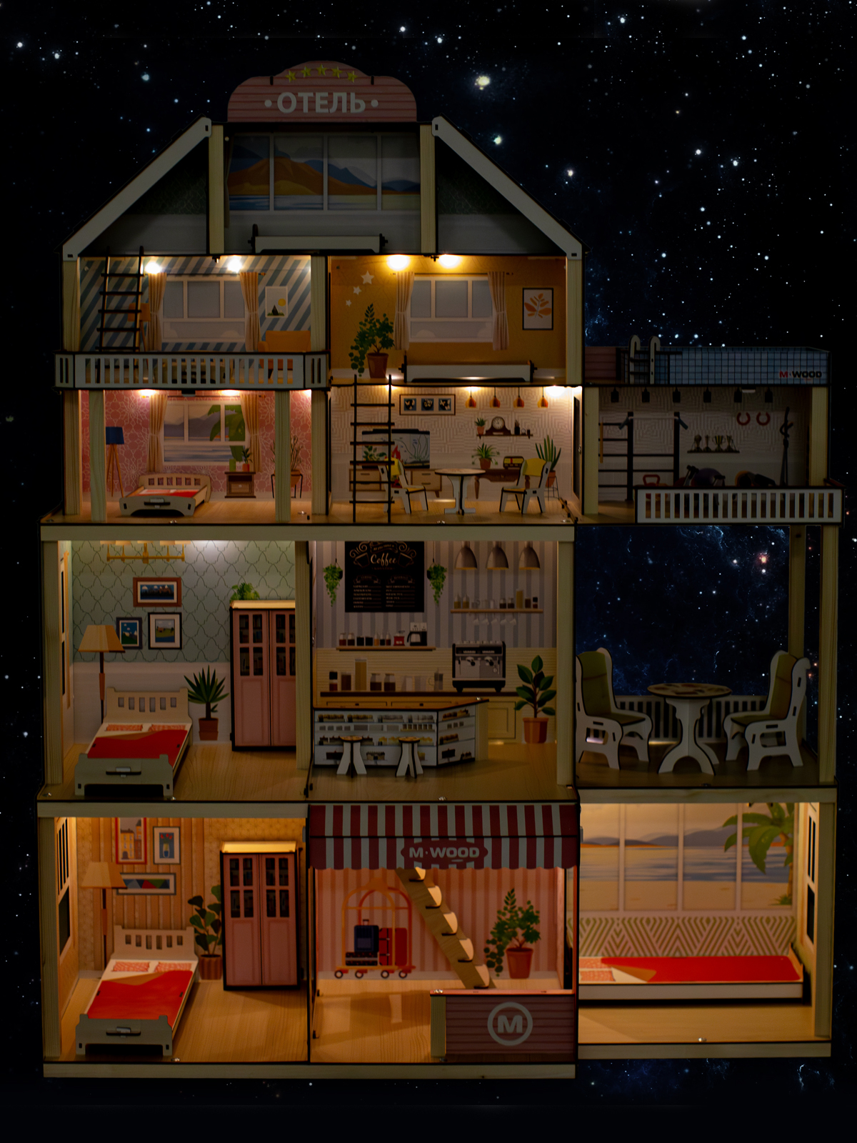 Домик для кукол M-WOOD 120 см с мебелью 3038 - фото 2