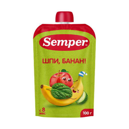 Пюре Semper Яблоко-банан-шпинат-огурец с 8 мес 100 г
