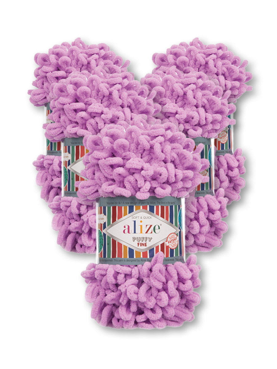 Пряжа для вязания Alize puffy fine 100 г 14.5 м микрополиэстер фантазийная мягкая 378 орхидея 5 мотков - фото 12