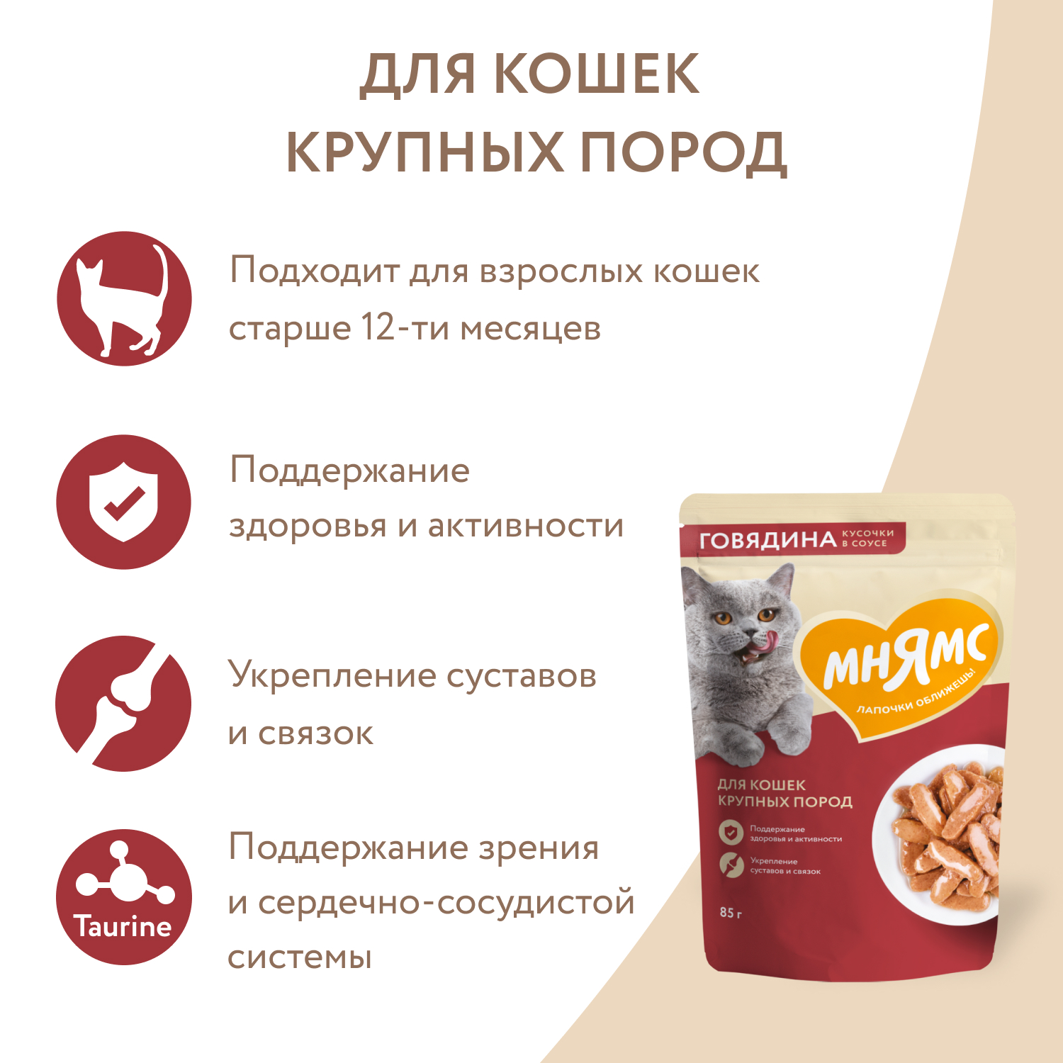 Корм для кошек Мнямс 85г с говядиной кусочки в соусе пауч - фото 4