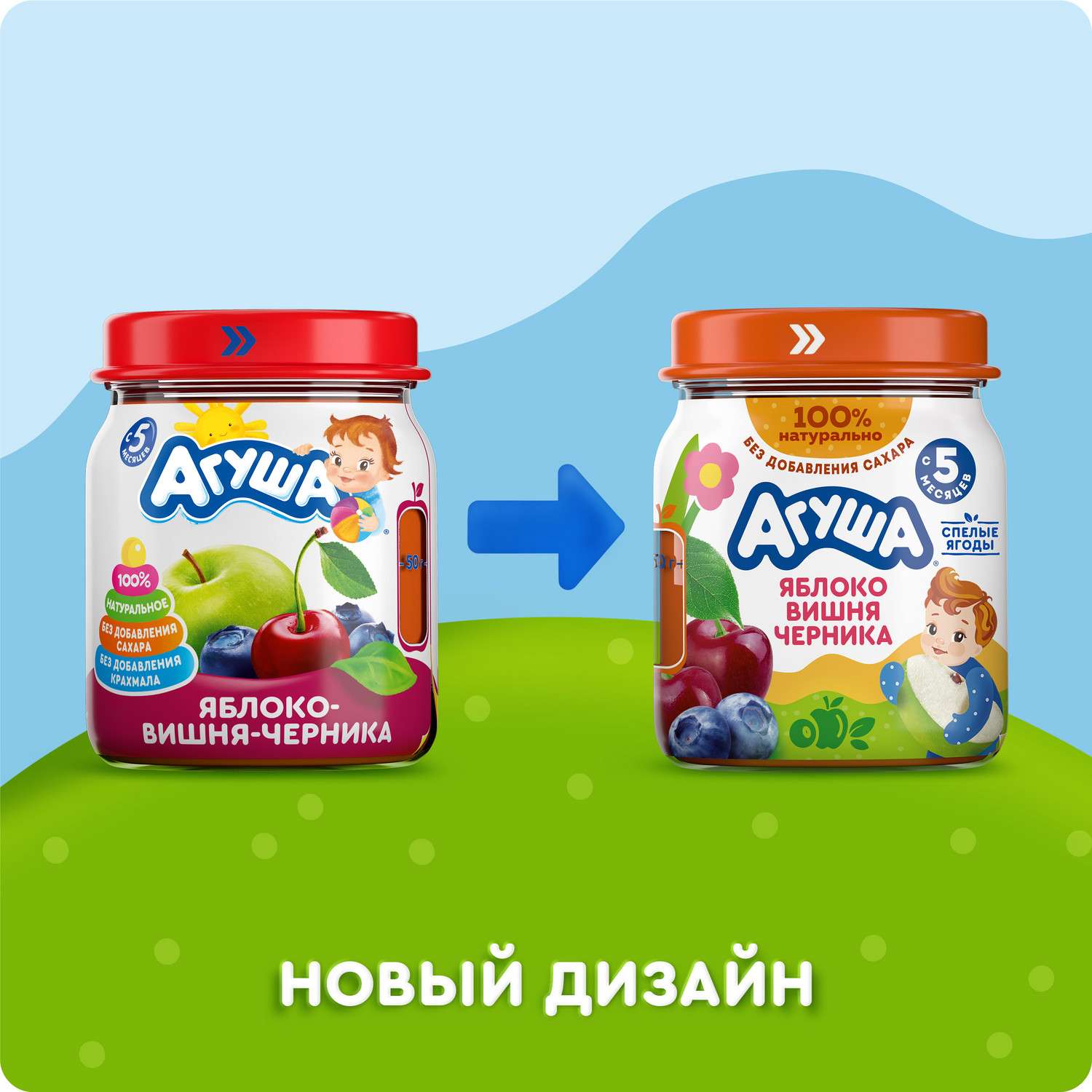Пюре Агуша яблоко-черника-вишня 100г с 5месяцев - фото 2