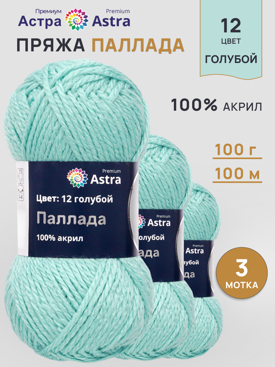 Пряжа Astra Premium Паллада акриловая 100 г 100 м 12 голубой 3 мотка - фото 1