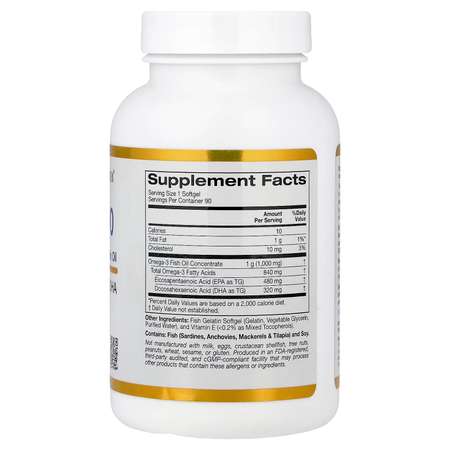 Омега 800, California Gold Nutrition, 480 mg EPA | 320 mg DHA, 90 капсул