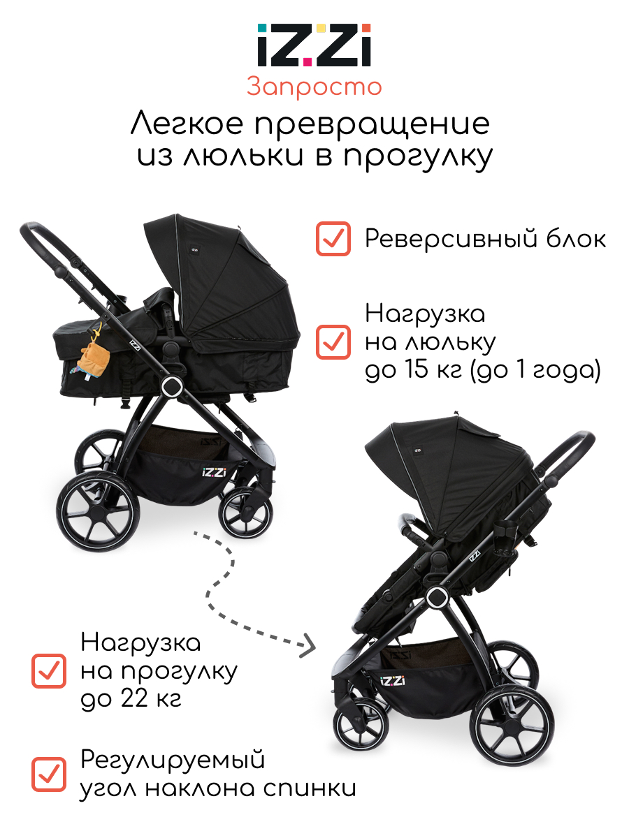 Коляска трансформер iZZi Универсальная черный - фото 2