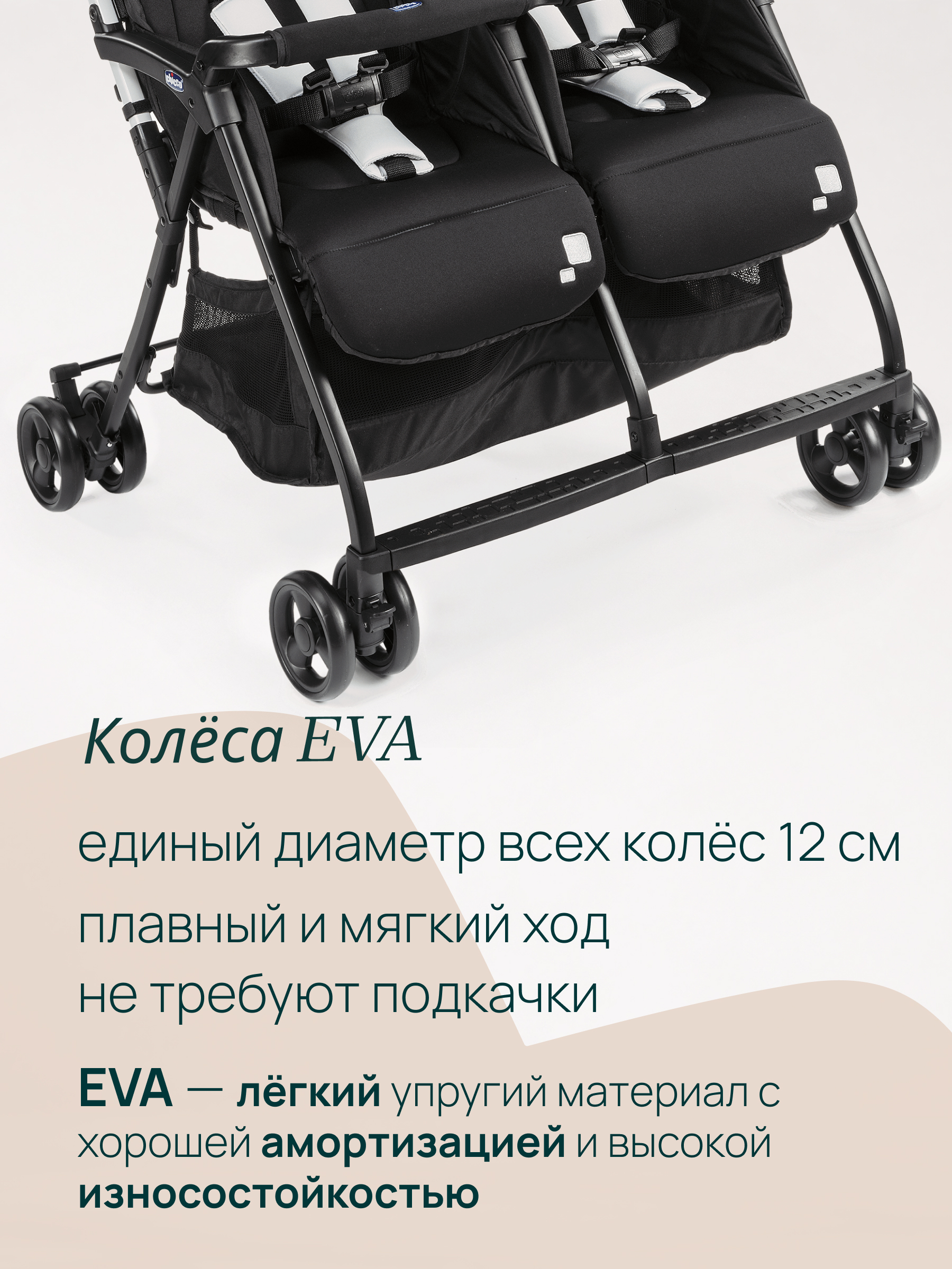Коляска прогулочная для двойни Chicco Ohlala Twin Black Night черный - фото 17