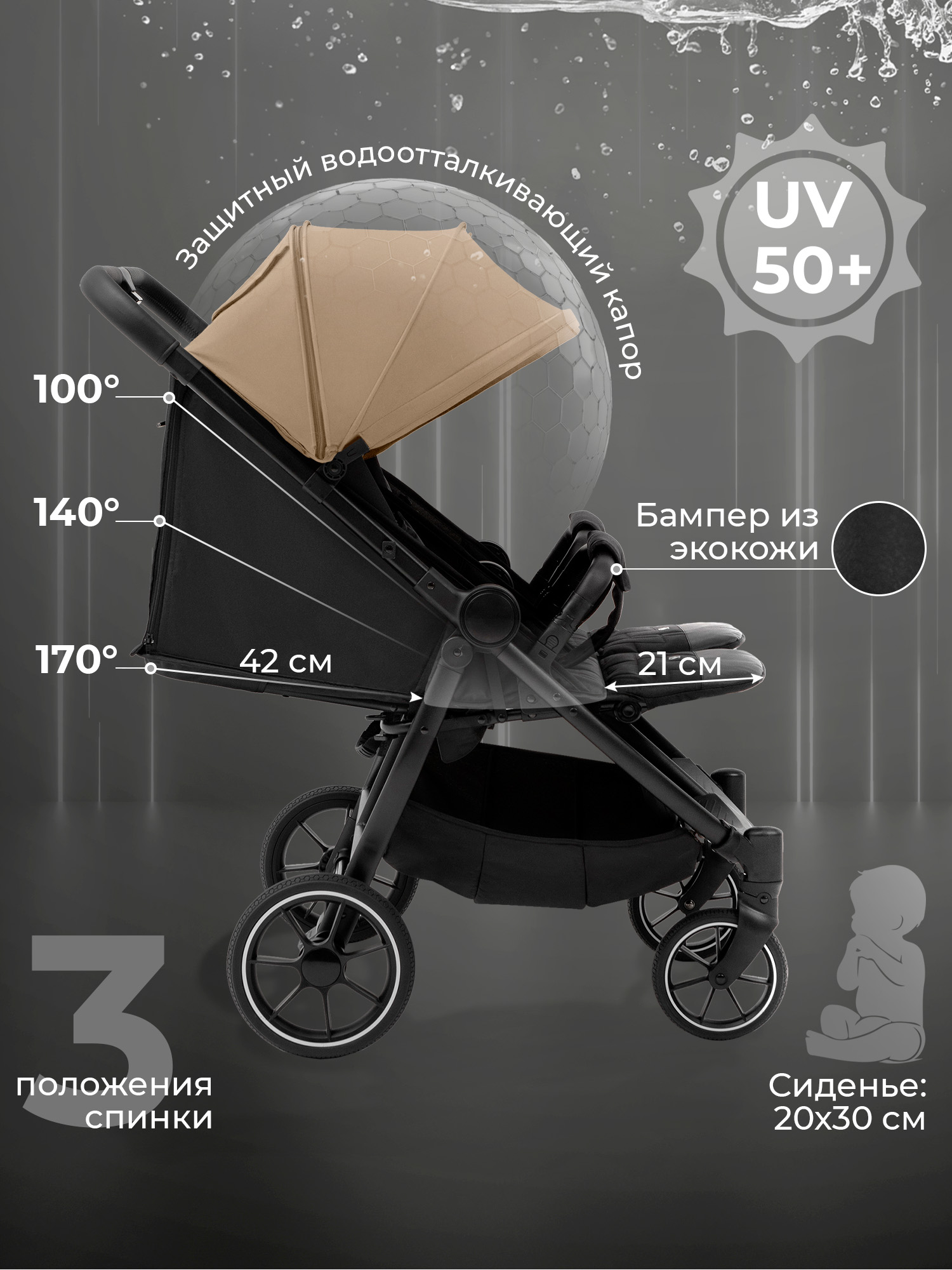 Коляска прогулочная для двойни Sweet Baby Donna бежевый - фото 3