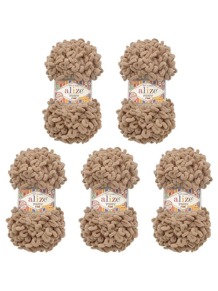 Пряжа для вязания Alize puffy fine 100 г 14.5 м микрополиэстер фантазийная мягкая 329 молочно-коричневый 5 мотков - фото 6