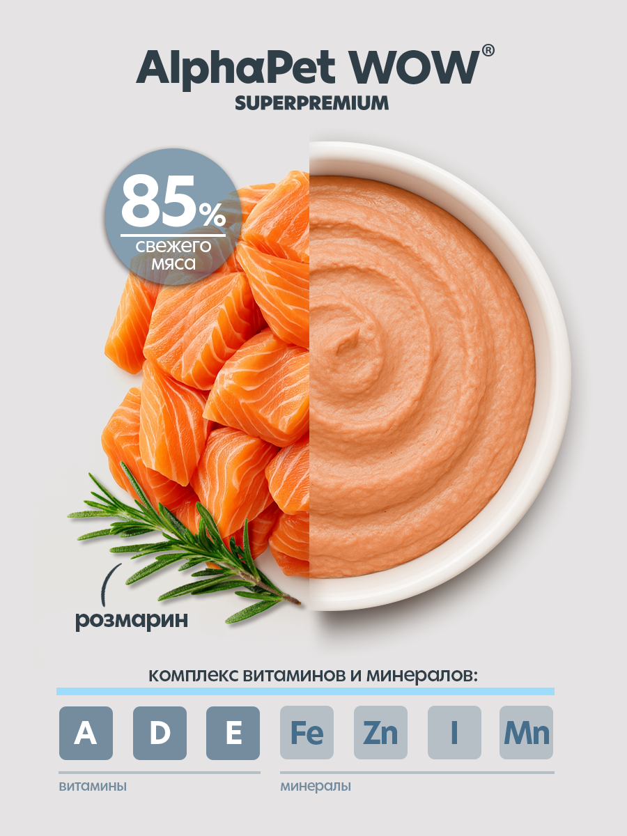 Влажный полнорационный корм AlphaPet для взрослых кошек паштет с лососем AlphaPet Superpremium 15 шт/80г - фото 5